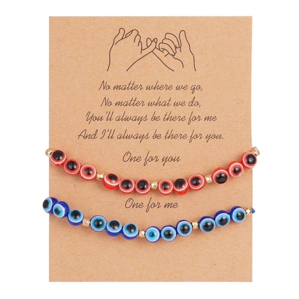 2 pc. Turkish Evil Eye Friendship Blue Red Beads Bracelets
